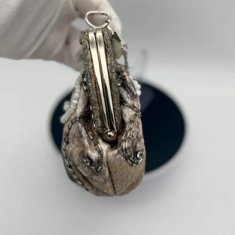 Vintage Unbranded Silver Rhinestone Kisslock Evening Bag